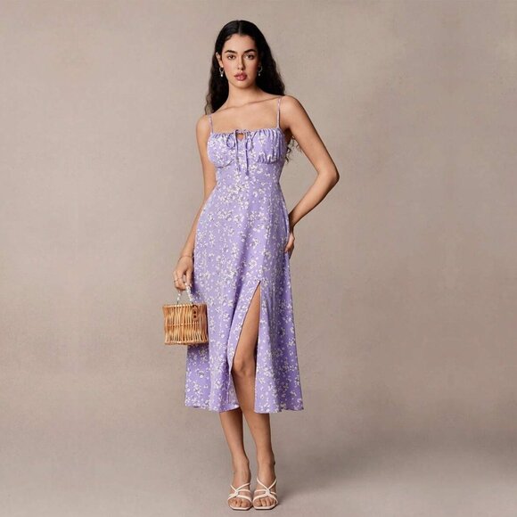 SHEIN Dresses & Skirts - 2/$30 SHEIN Frenchy Floral Knot Split Thigh A-Line Milkmaid Dress 6 #A0230 TRB2